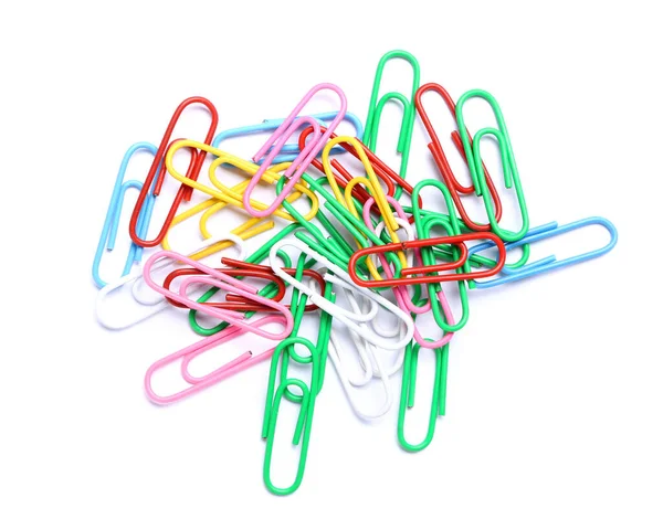 Colorful Paper Clips White Background Top View — Stock Photo, Image