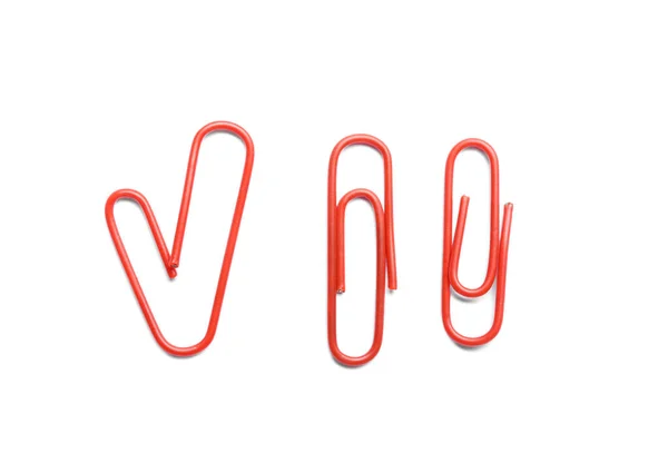 Red Paper Clips White Background — Stock Photo, Image