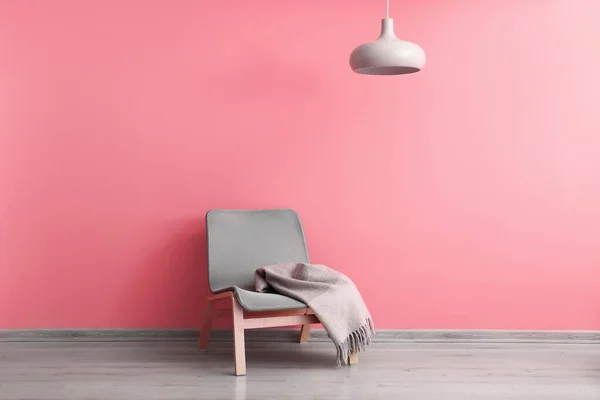 Comfortable Armchair Plaid Pink Wall — Stock Photo, Image