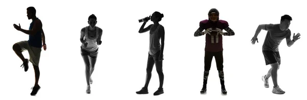 Silhouette Diverse Persone Sportive Isolate Sul Bianco — Foto Stock