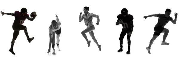 Silhouettes Different Sporty People Isolated White — Stock Photo, Image