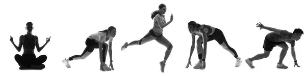 Silhouettes Different Sporty People Isolated White — Stock Photo, Image