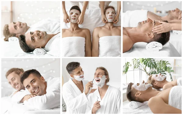 Collage Med Unga Homosexuella Par Avkopplande Spa Salong — Stockfoto