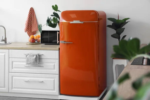 Interior Modern Kitchen Stylish Retro Refrigerator — Stock Photo, Image