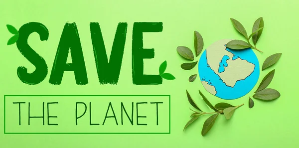 Paper Earth Green Leaves Color Background Planet — Stock Photo, Image