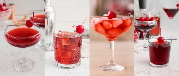 Collage Mit Leckeren Manhattan Cocktails — Stockfoto