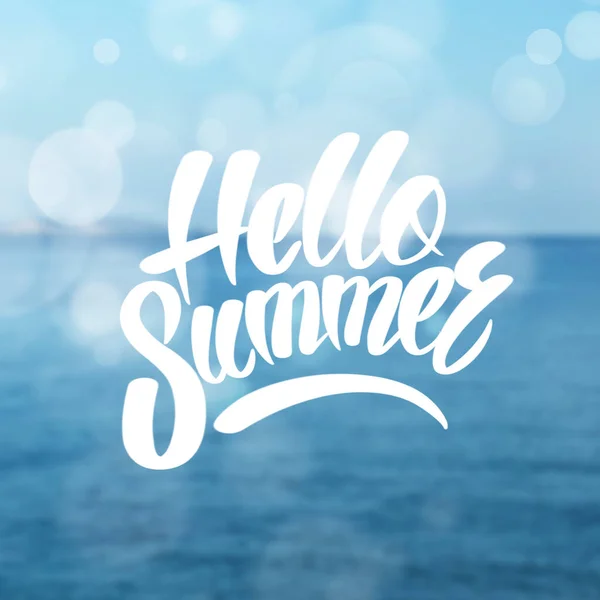 Text Hello Summer Och Blått Hav Med Himmel Orten — Stockfoto