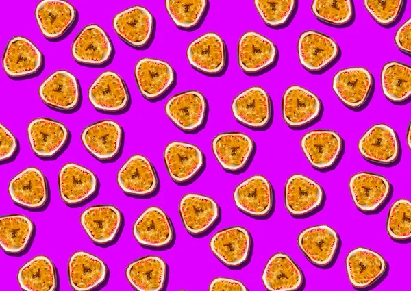 Багато Смачних Фруктів Пристрасті Фіолетовому Фоні Візерунок Дизайну — стокове фото