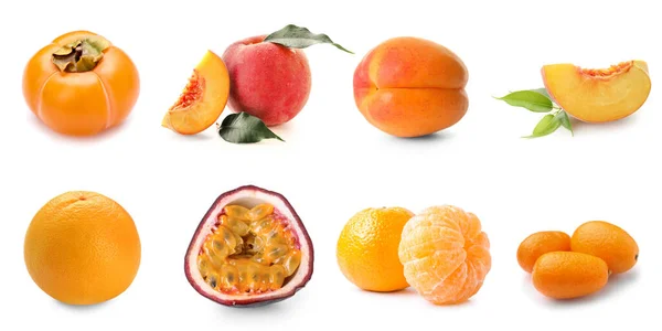 白で隔離された様々な果物のセット — ストック写真