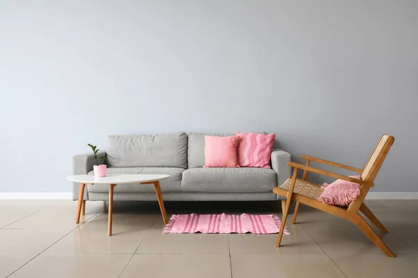 Interior Stylish Living Room Modern Armchair Table Sofa — Stock Photo, Image