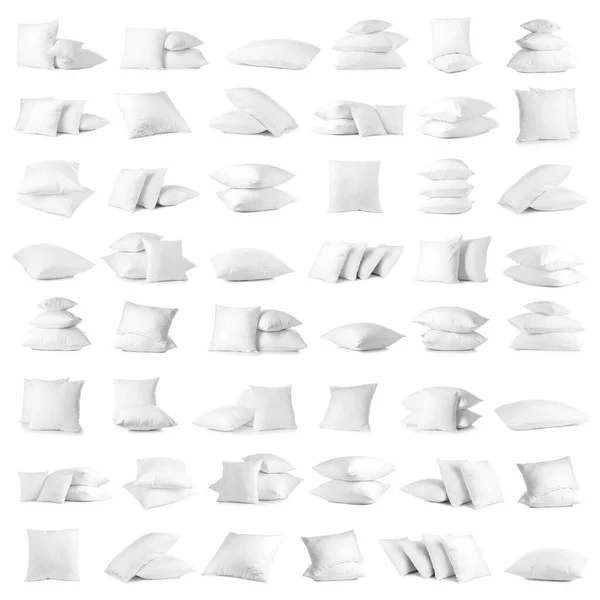 Set Many Soft Pillows Isolated White — Stockfoto