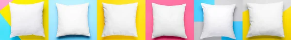 Set Many Soft Pillows Colorful Background Top View — Stock Photo, Image