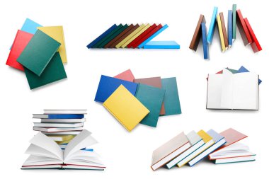 Beyaz üzerine izole bir sürü kitap