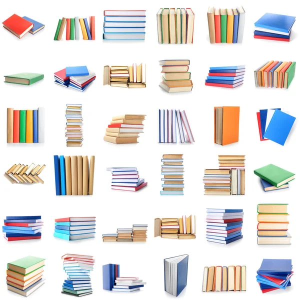 Conjunto Muchos Libros Aislados Blanco — Foto de Stock