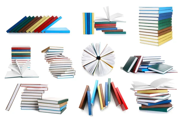 Set Von Vielen Büchern Isoliert Auf Weiß — Stockfoto
