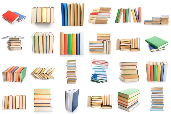 Set Von Vielen Büchern Isoliert Auf Weiß — Stockfoto