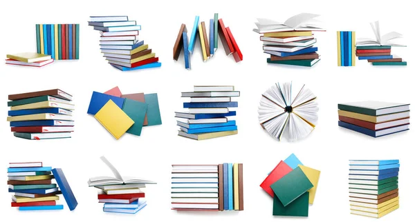 Set Many Books Isolated White — Stock Photo, Image