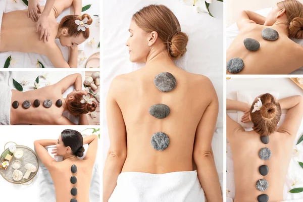 Collage Con Belle Donne Nel Salone Spa — Foto Stock