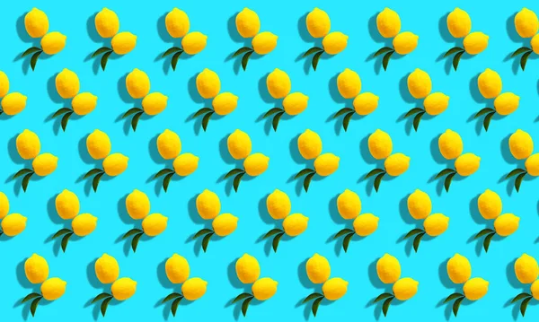 Fresh Ripe Lemons Blue Background Pattern Design — Stock Photo, Image