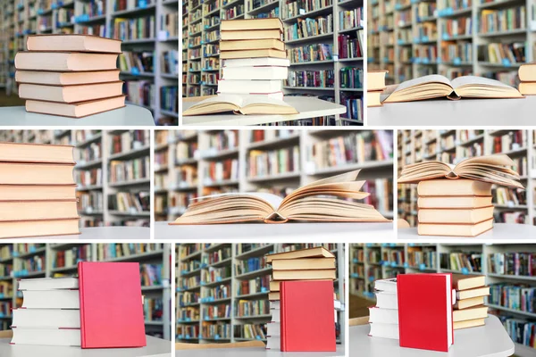 Collage Med Många Olika Böcker Biblioteket — Stockfoto
