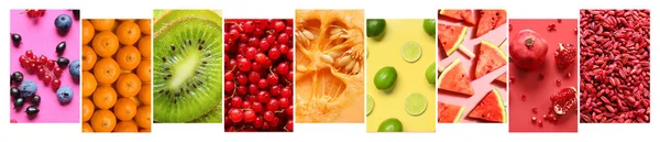 Collage Met Verschillende Rijpe Vruchten Bessen — Stockfoto