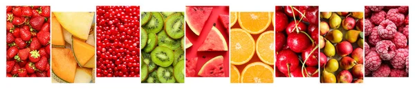 Collage Many Different Fruits Berries — Stock Photo, Image