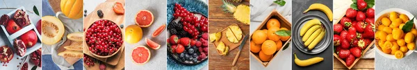 Collage Ripe Juicy Fruits Berries Top View — Stock Photo, Image
