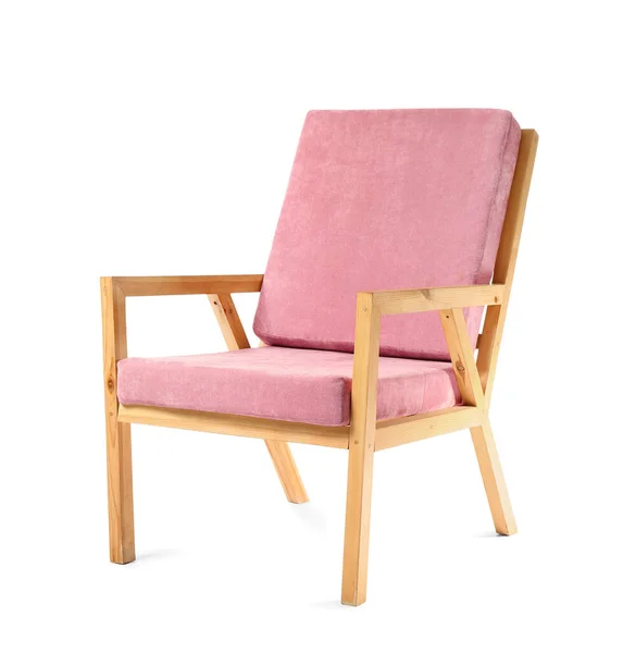 Stylowy Różowy Fotel Izolowany Białym Tle — Zdjęcie stockowe