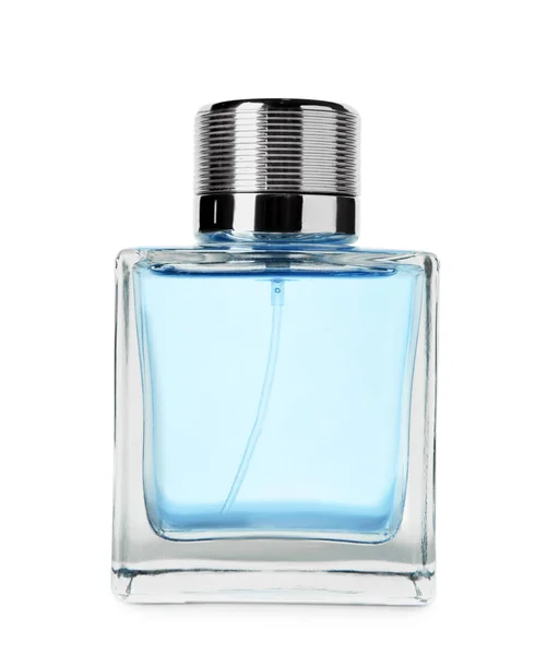 Botella Perfume Aromático Sobre Fondo Blanco — Foto de Stock
