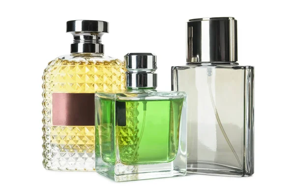 Frascos Perfume Aromático Sobre Fondo Blanco — Foto de Stock