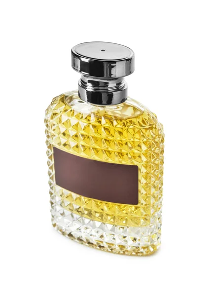 Botella Perfume Aromático Sobre Fondo Blanco — Foto de Stock