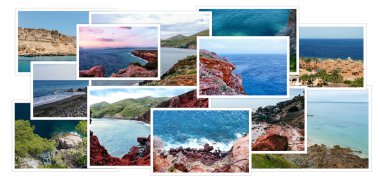 Beyaz arkaplanda seyahat fotoğrafları