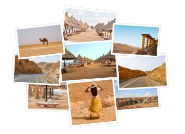 Beyaz arkaplanda seyahat fotoğrafları