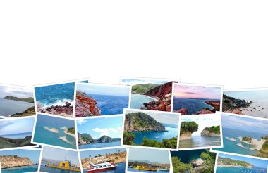 Metin için alanı olan beyaz arkaplanda seyahat fotoğrafları kümesi