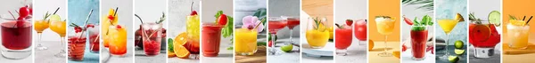 Colagem Com Diferentes Deliciosos Coquetéis Verão — Fotografia de Stock