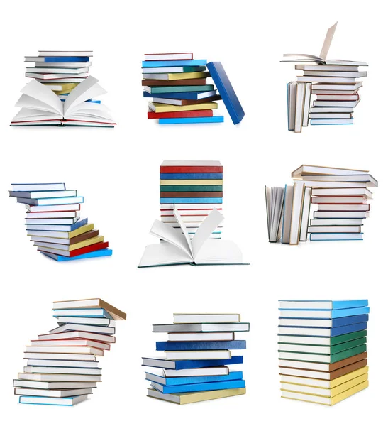 Σύνολο Διαφορετικών Βιβλίων Που Απομονώνονται Λευκό — Φωτογραφία Αρχείου