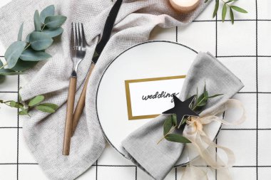 Düğün için güzel bir masa, üst manzara.