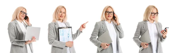 Conjunto Mulher Negócios Muito Madura Isolado Branco — Fotografia de Stock