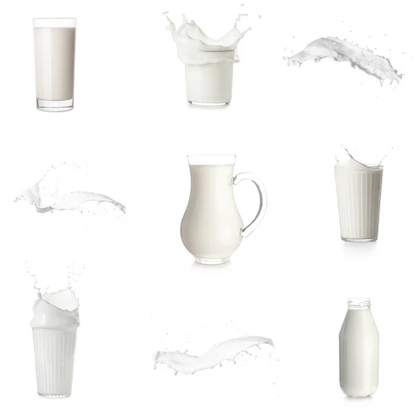 Set Frischer Milch Auf Weißem Hintergrund — Stockfoto