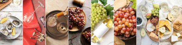Set Natural Wine Delicious Snacks Grapes Top View — Stock Photo, Image
