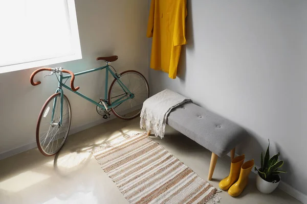 Interior Light Hall Soft Bench Bicycle — Stock Photo, Image
