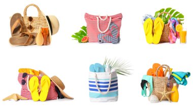 Beyazlara izole edilmiş plaj aksesuarları.