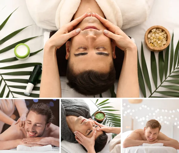 Collage Handsome Men Relaxing Spa Center — Stock Photo, Image