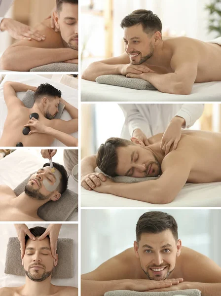 Collage Con Hombre Guapo Centro Spa — Foto de Stock