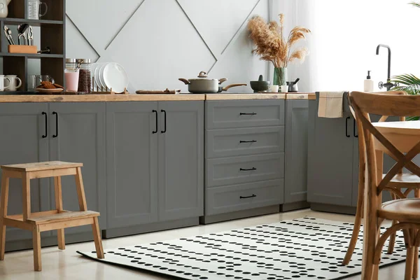 Interior Modern Kitchen Grey Furniture — Stock Photo, Image