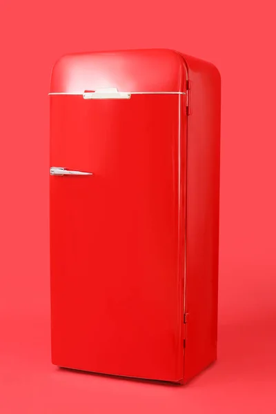 Stylish Retro Fridge Red Background — Stock Photo, Image