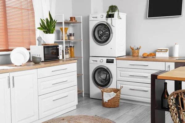 Stylish Interior Kitchen Modern Washing Machines — Stock Photo, Image