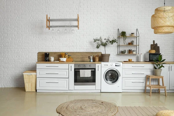 Stylish Interior Kitchen Modern Washing Machine — Photo