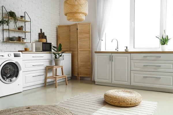 Stylish Interior Kitchen Modern Washing Machine — стоковое фото