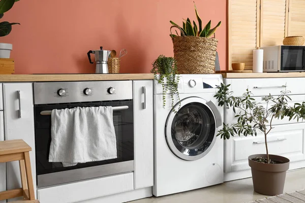 Stylish Interior Kitchen Modern Washing Machine — Stock Photo, Image